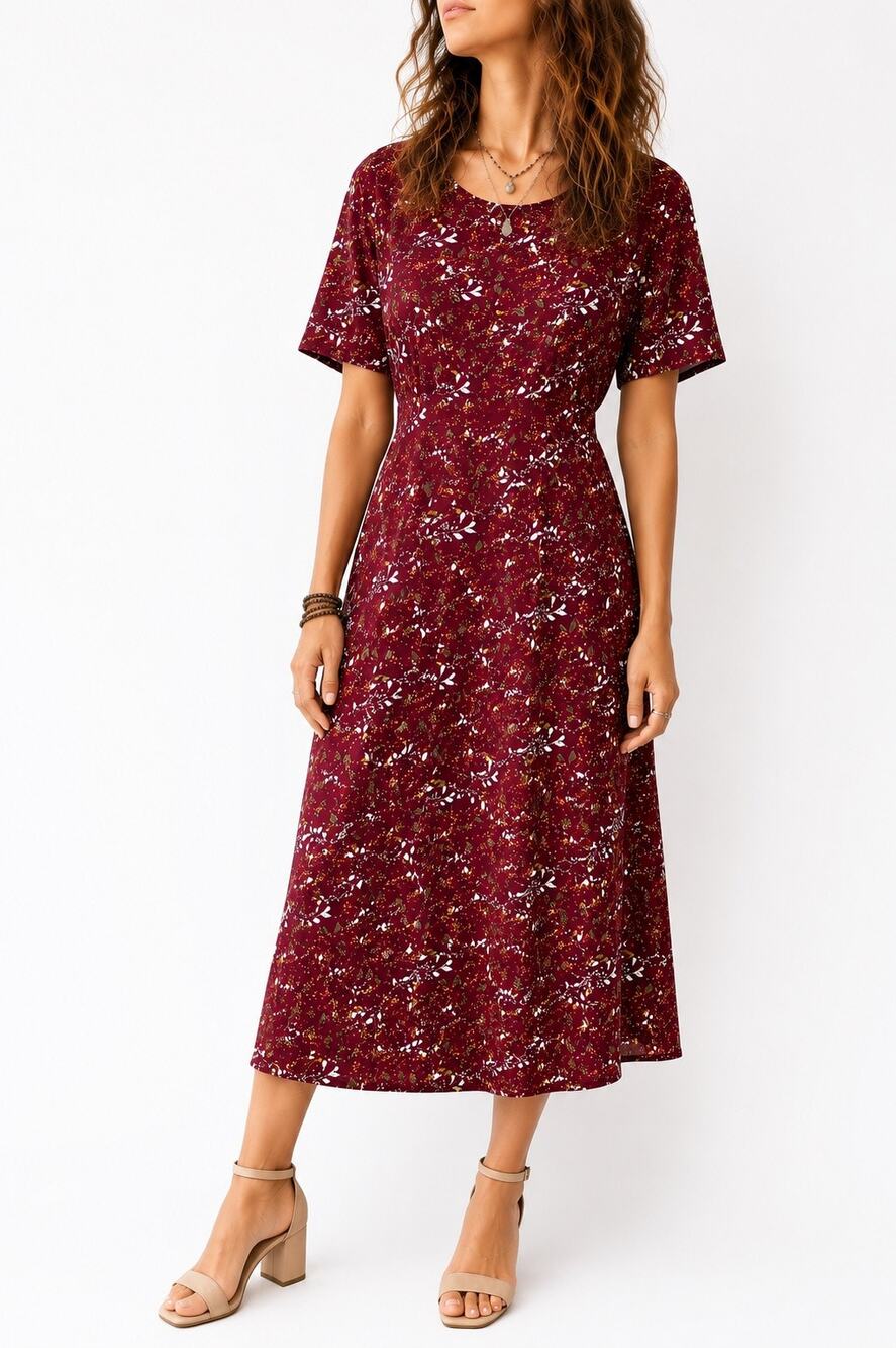PIPER & SCOOT Burgundy Floral Midi Dress Cottagecore Flutter Sleeve NWT Large